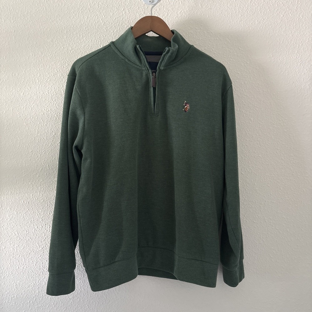 U.S. Polo Assn. Men's Quarter Zip Green Large Classic Preppy Old Money Horse
